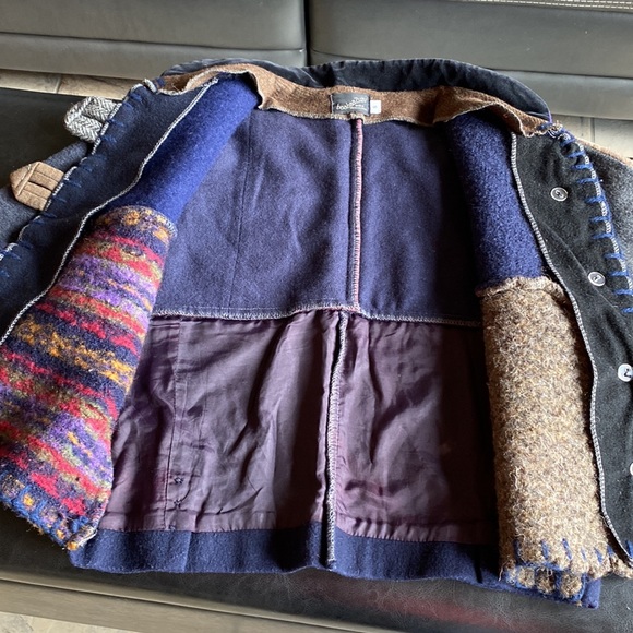 Upcycled Wool BAABAAZUZU Cropped Boxy Jacket Mandarin Collar Size Small/Extra SM - Picture 10 of 12